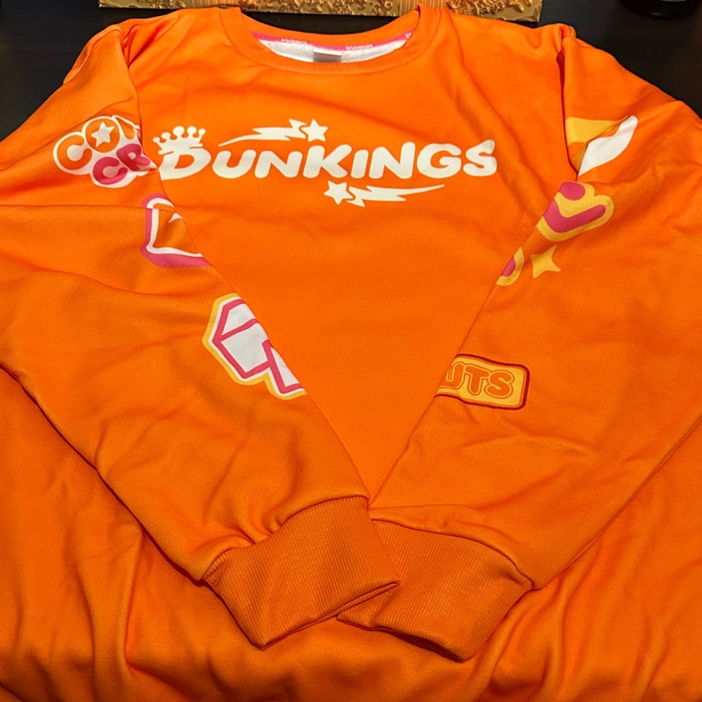Dunkin Donuts Dun-kings Orange Graphic Crew Sweatshirt